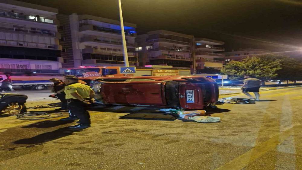 Kuşadası&rsquo;nda takla atan otomobilin s&uuml;r&uuml;c&uuml;s&uuml; yaralandı
