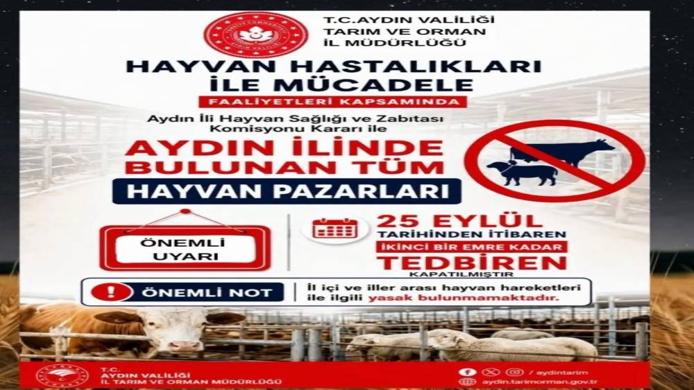 Aydın&rsquo;da t&uuml;m hayvan pazarları tedbiren kapatıldı
