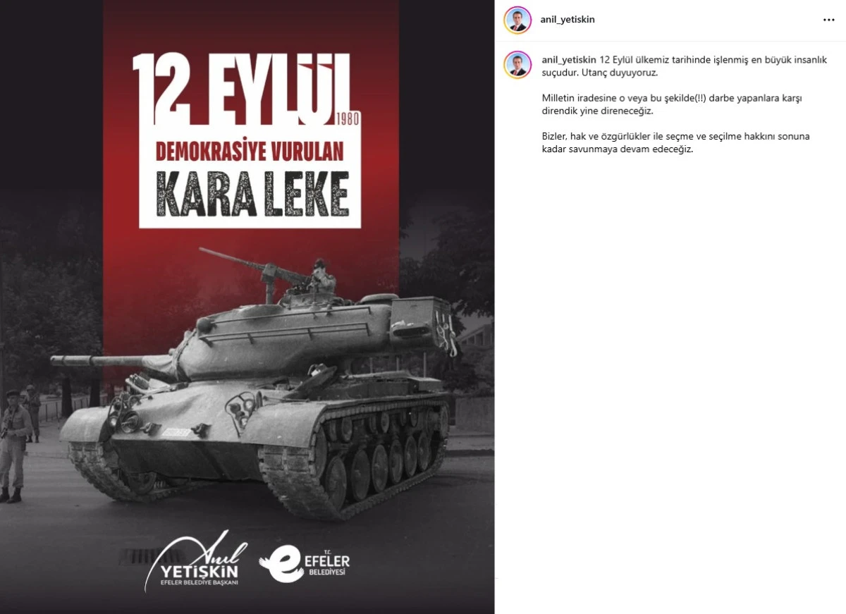 BAŞKAN YETİŞKİN’DEN 12 EYLÜL MESAJI: 